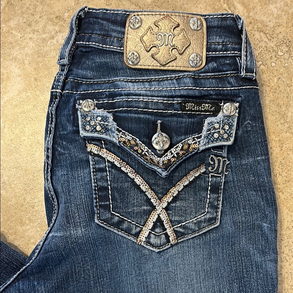 Miss Me Blue Boot Cut Jeans with Embellished Design